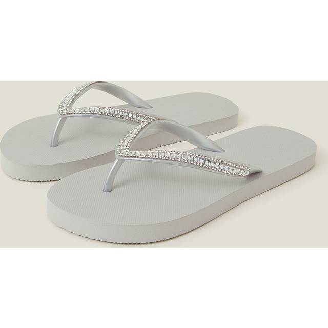 Crystal Embellished Flip Flops Silver, Size: M - Accessorize
