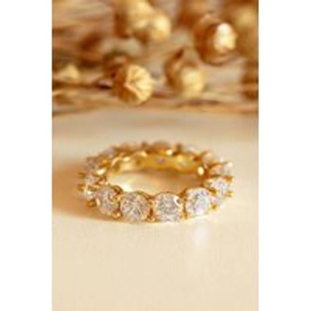 Womens 18k Gold Thick Stacking Ring With Big Cubic Zirconia Stones - Metallics - S