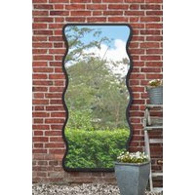 Black Metal Rectangular Wavy Framed Garden Wall Mirror (170 X 80CM) - 1 Pack