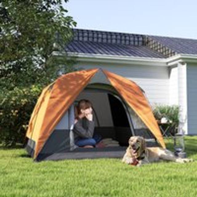 Outsunny 3-4 Person Camping Tent, Waterproof Tent, Orange and Grey