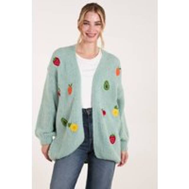 Embroidery Fruit Cardigan - S/M / Sage