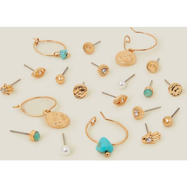 Gold 10-Pack Sparkle Stud and Hoop Earrings - Accessorize - One Size