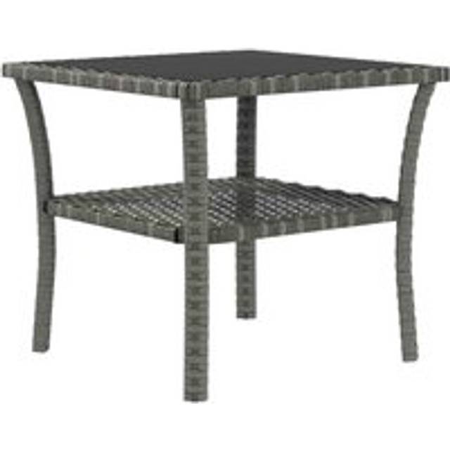 Outsunny 50cm PE Rattan Coffee Table w/ Glass Top - Grey, Grey