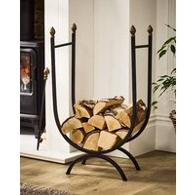 Traditional Style Black U Shape Log Storage Firewood Log Holder with Acorns H76 x W46cm - One Size