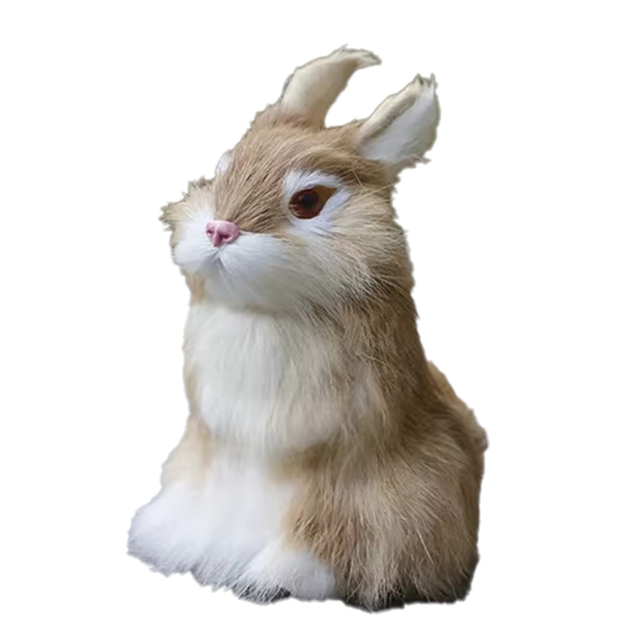 Realistic Faux Bunny Fur Model,Lifelike Animal Figurine, Yellow