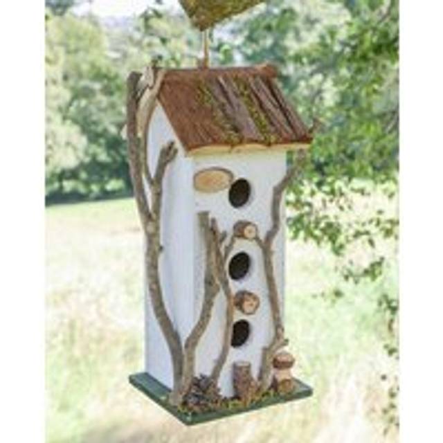 White Cottage Three Window Summer Outdoor Garden Bird House - One Size