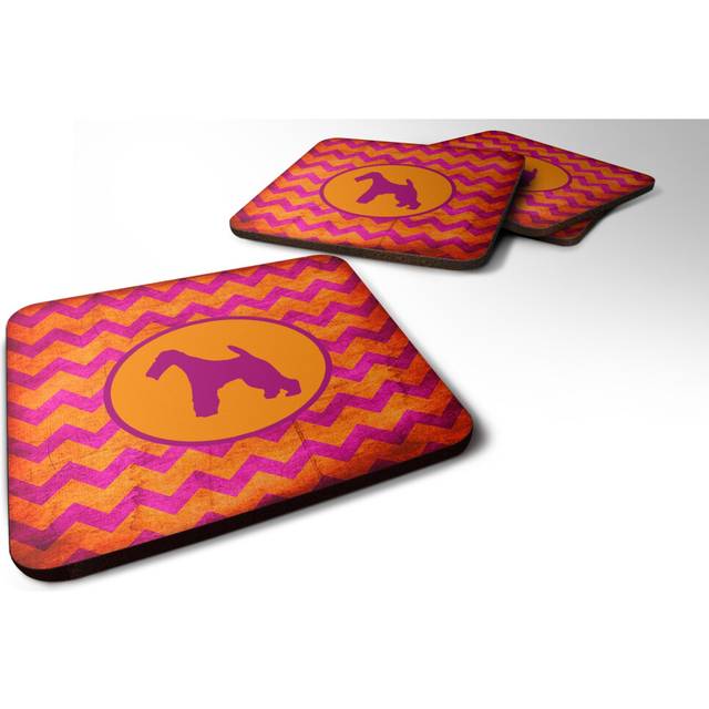 Caroline's Treasures Fox Terrier Wire Chevron Pink and Orange Foam Coasters (Set of 4), 3.5 H x 3.5 W, Multicolor