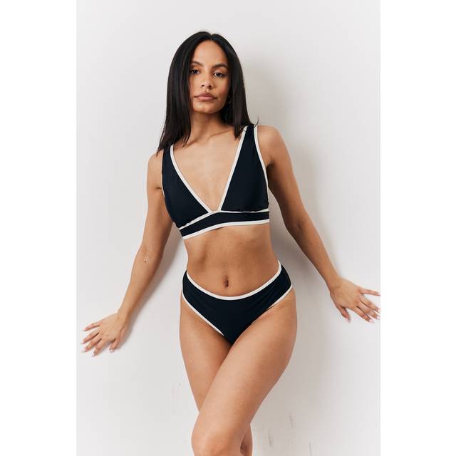Black Contrast Binding Plunge Bikini Top - 22