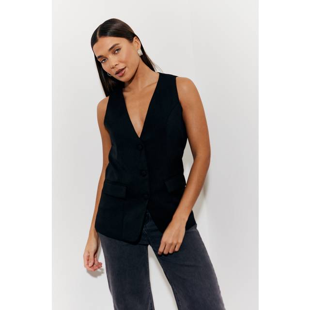 Black Longline Pocket Detail Waistcoat - 10