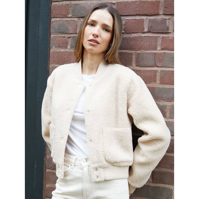 Womens Borg Bomber Jacket - Beige - M