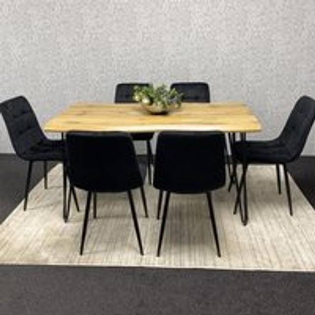 Wooden Dining Table and 4 Black Metal Chairs Stylish Dining Furniture