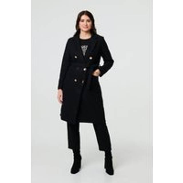 Button Front Tailored Coat - Black - 12