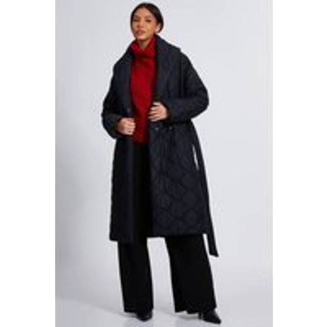 Womens Black Quilted Long Line Coat - 8