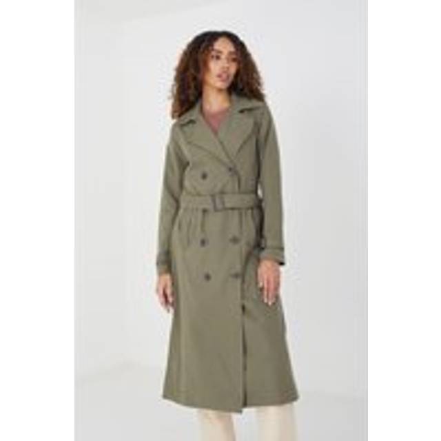 Double-Breasted Longline Trench Coat - Light Khaki - 10