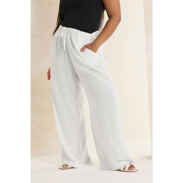 Yours Curve White Linen Wide Leg Trousers, Women's Curve & Plus Size, Yours - 16
