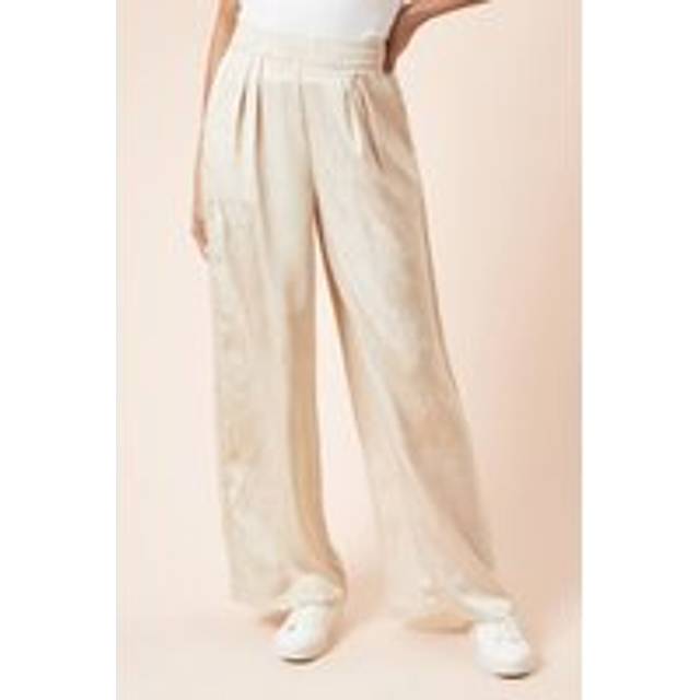 Womens Wide leg Satin Jacquard Trouser - Neutral - 14