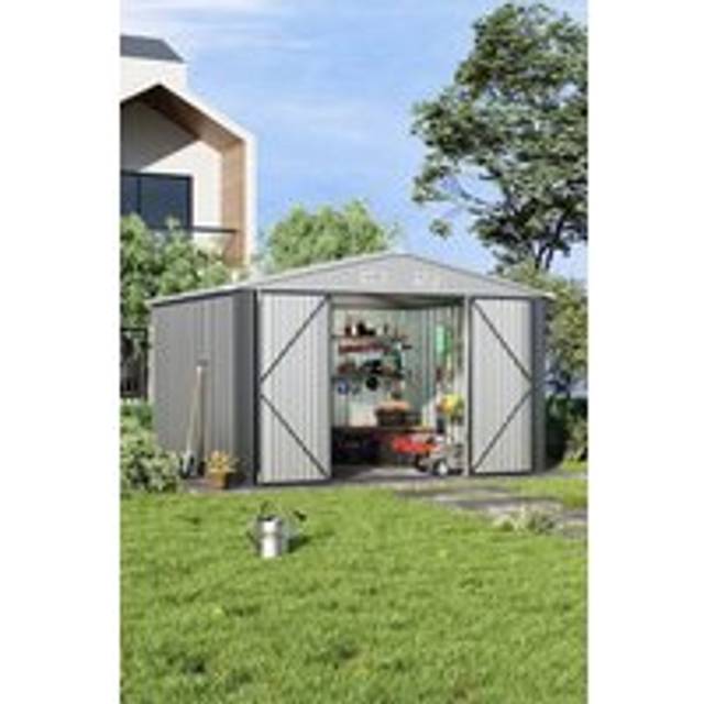 10×8 FT Lockable Garden Metal Storage Shed with Door - Grey - One Size