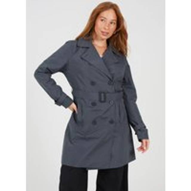 Double Breasted Short Trench Coat - Charcoal - 12