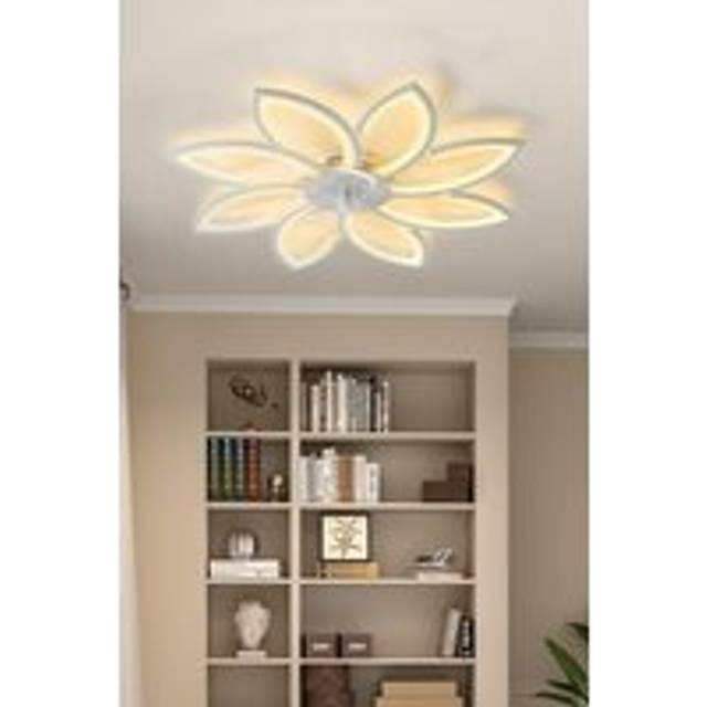 90W Modern Flower Shape Ceiling Fan with Light - White - One Size