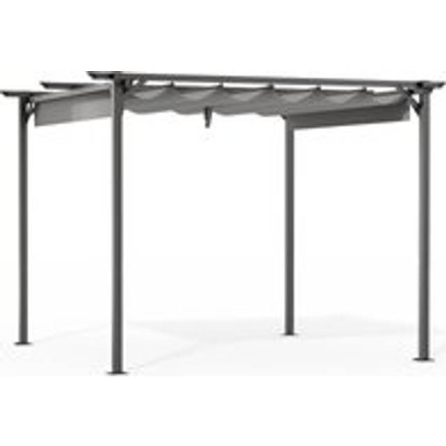 Pergola with Retractable Sun Shade Canopy Outdoor Metal Shelter Gazebo - Grey - One Size