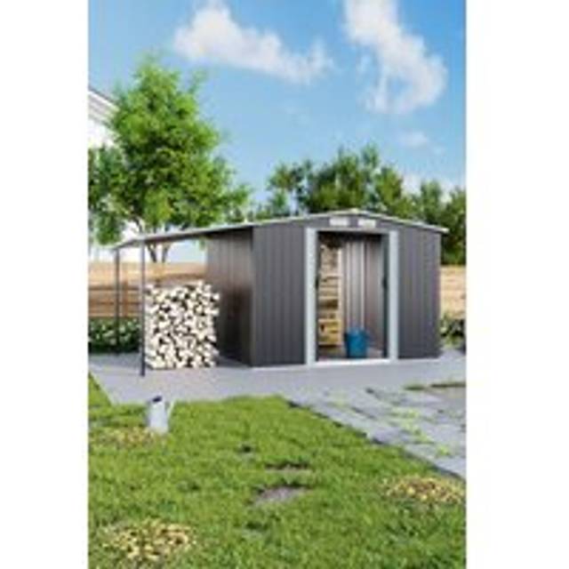 Outdoor Garden Metal Storage Shed with Lean-to - Grey - One Size