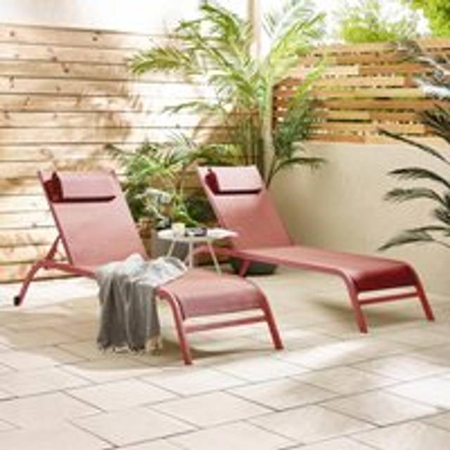 2x Corsica Metal and Textilene Sun Loungers with Adjustable Back - Dusty Pink - One Size
