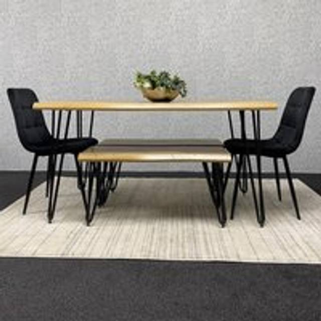 Kosy Koala Dining Table With Bench And 2 Black Velvet Chairs, Multi