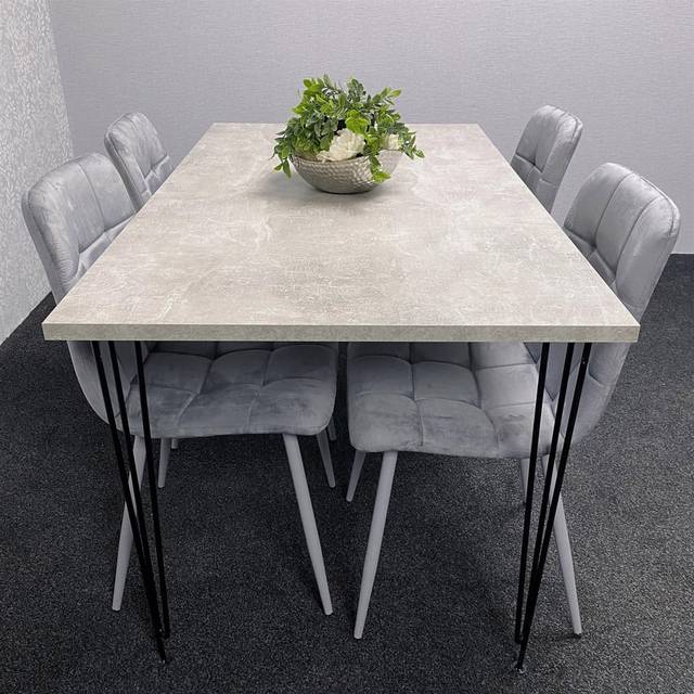 Kosy Koala Grey Dining Table With Hairpin Legs & 4 Grey Velvet Chairs, Multi