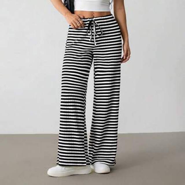 SHEIN Women&#39;s Front Tie Striped Casual Pants