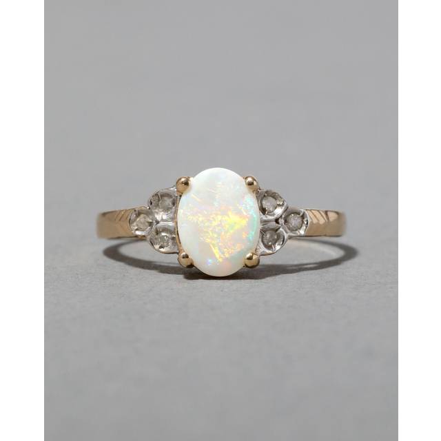 Alexis Bittar Vintage 1980S 14K Two Tone Rainbow Opal With Diamond Ring in Gold Size 6.5 | Statement Jewelry from Alexis Bittar (6.5)