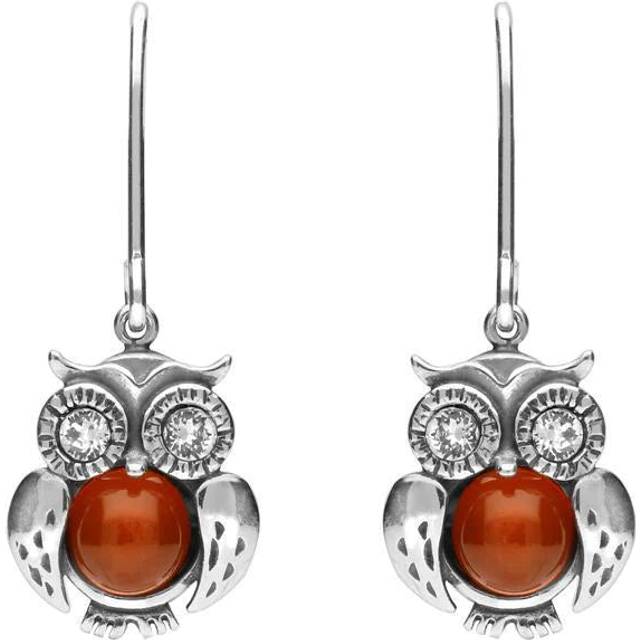 Sterling Silver Amber Owl Drop Earrings