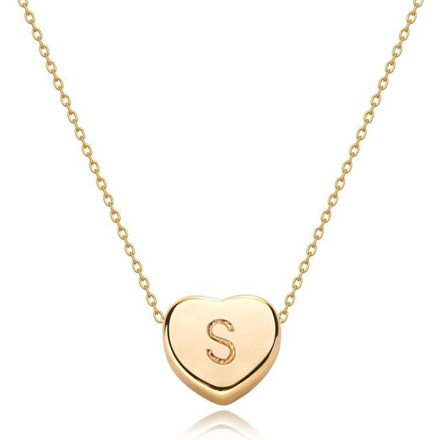 Tiny Gold Initial Heart Necklace-14K Gold Plated Handmade Dainty Personalized Letter Heart Choker Necklace For Women Necklace Jewelry