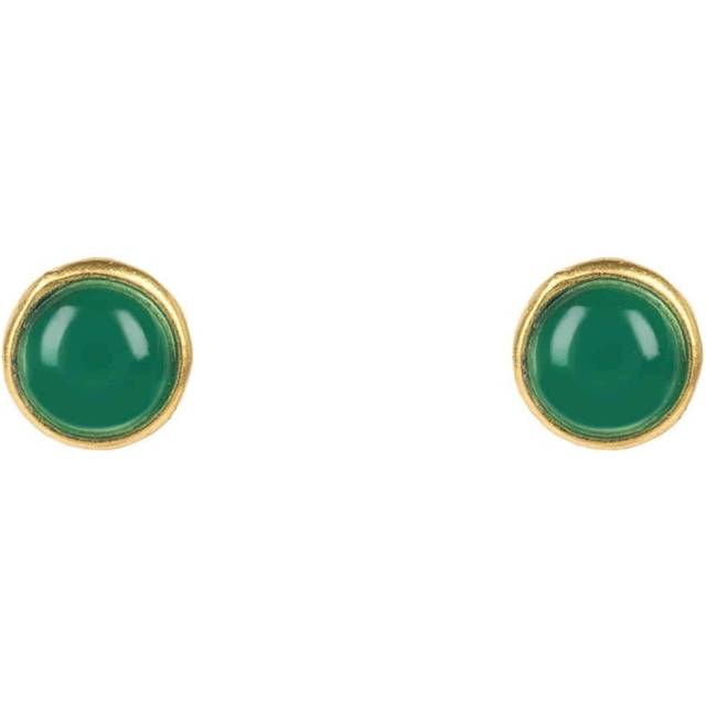 Petite Gemstone Earrings Gold Green Onyx - One Size