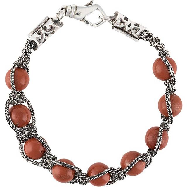Emanuele Bicocchi - beaded braided-chain bracelet - unisex - Sterling Silver/Jasper - XL - Red