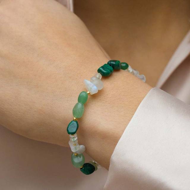 Blossom Copenhagen Sey Crystal stenarmbånd med aventurin, malakit, bjergkrystal