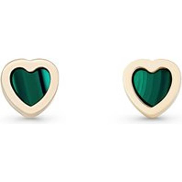 9ct Yellow Gold Malachite Heart Stud Earrings
