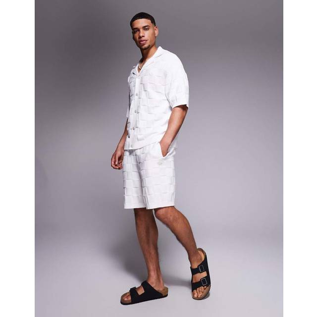 The Couture Club – Naturvita, schackrutiga, stickade shorts, del av set-Vit/a