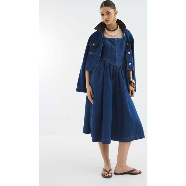 River Island Womens Blue Denim Corset Midi Dress - 10