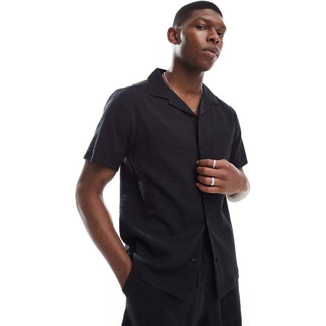 New Look Men's Black Relaxed Seersucker Short Sleeve Shirt - M