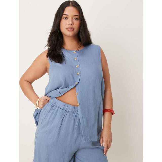 VILA Curve – Blå, vida shorts med hög midja, del av set