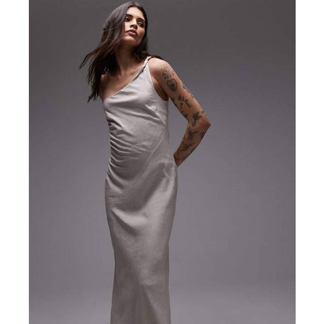 & Other Stories – Ljusgul, enaxlad midiklänning i linnetyg med snurrat axelband