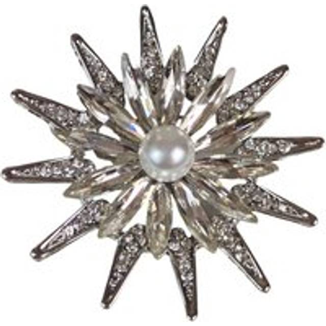 Diamante Daisy Style Flower Brooch - Silver - One Size