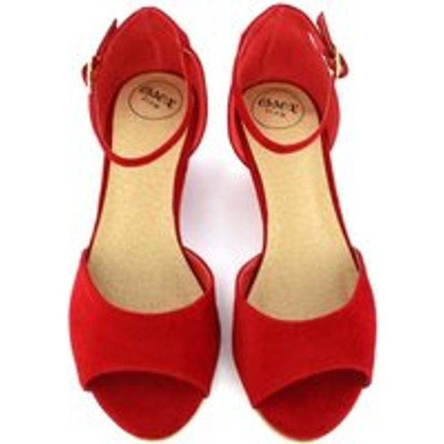 'Lottie' Peeptoe Mid Wedge Heel Sandals - Red - 7