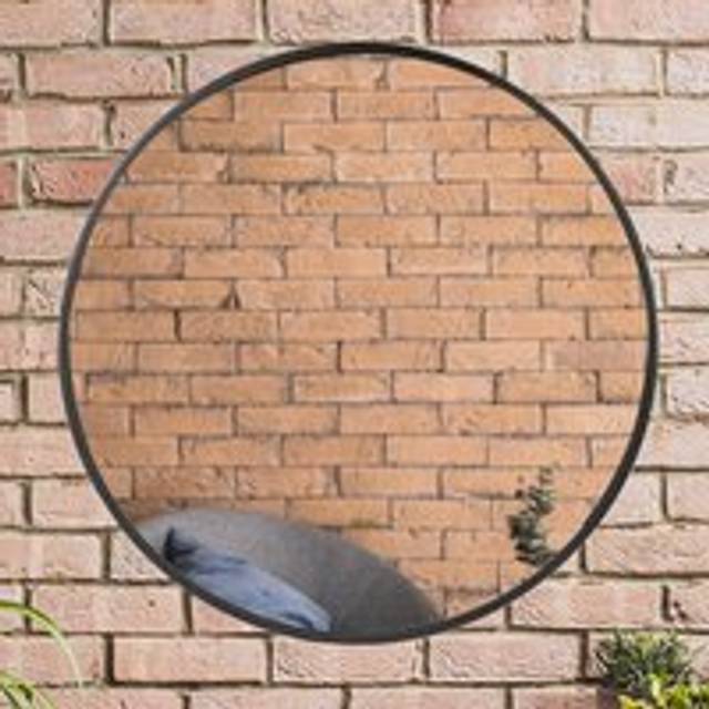 Contemporary Large Circular Iron Decorative Wall Mounted Mirror Outdoor Garden Framed Mirror 90cm - Black