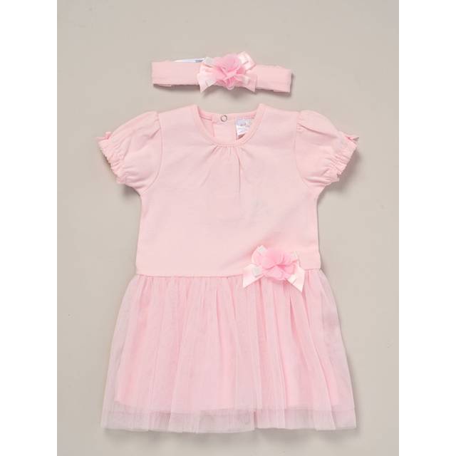 Rose Ribbon Detail Dress and Headband Outfit Set - Baby Pink - 18-24 m