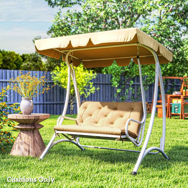 Outsunny 2 Seater Garden Bench Cushion Outdoor Seat Pad with Ties Brown, Brown