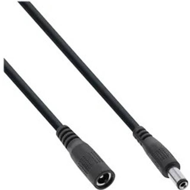 InLine – DC förlängningskabel, universal nätdel förlängningskabel för LED-remsor, övervakningskameror, skrivare, routrar, switchar och mycket mer, DC-kontakt/uttag 5,5 x 2,1 mm, svart, 3 m
