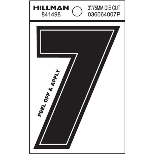 "5028668 3"""""""""""""""" BLK #7 VINYL ADHV 1PC Hillman 3 in. Black Vinyl Self-Adhesive Number 7 1 pc (Pack of 6)"
