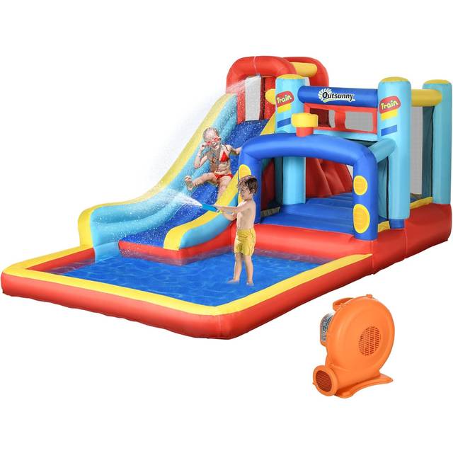 Outsunny 4 in 1 Kids Bouncy Castle W/ Slide Pool Trampoline Climbing Wall Blower | TJ Hughes