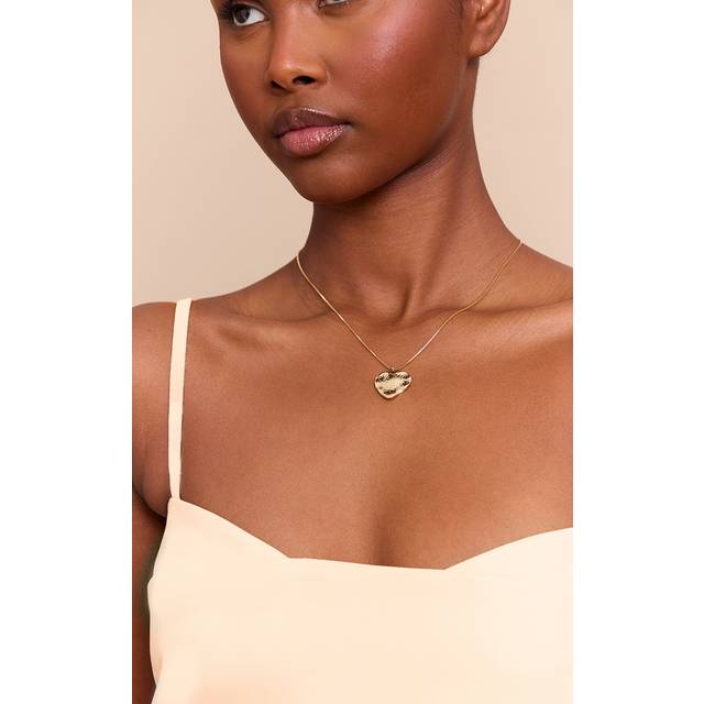 Gold Plated Textured Heart Locket Necklace, Yellow - One Size